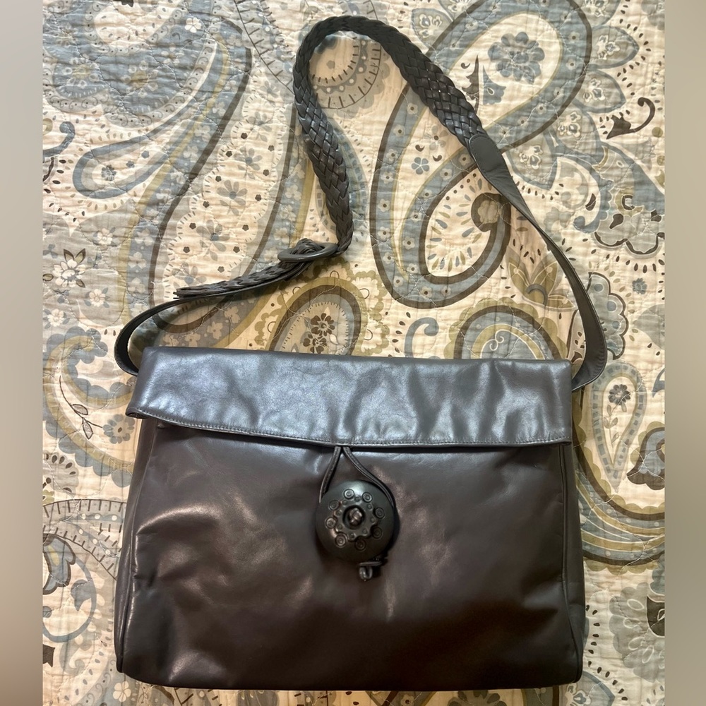 Anne Klein Grayish/Navy Leather Shoulder Bag like New